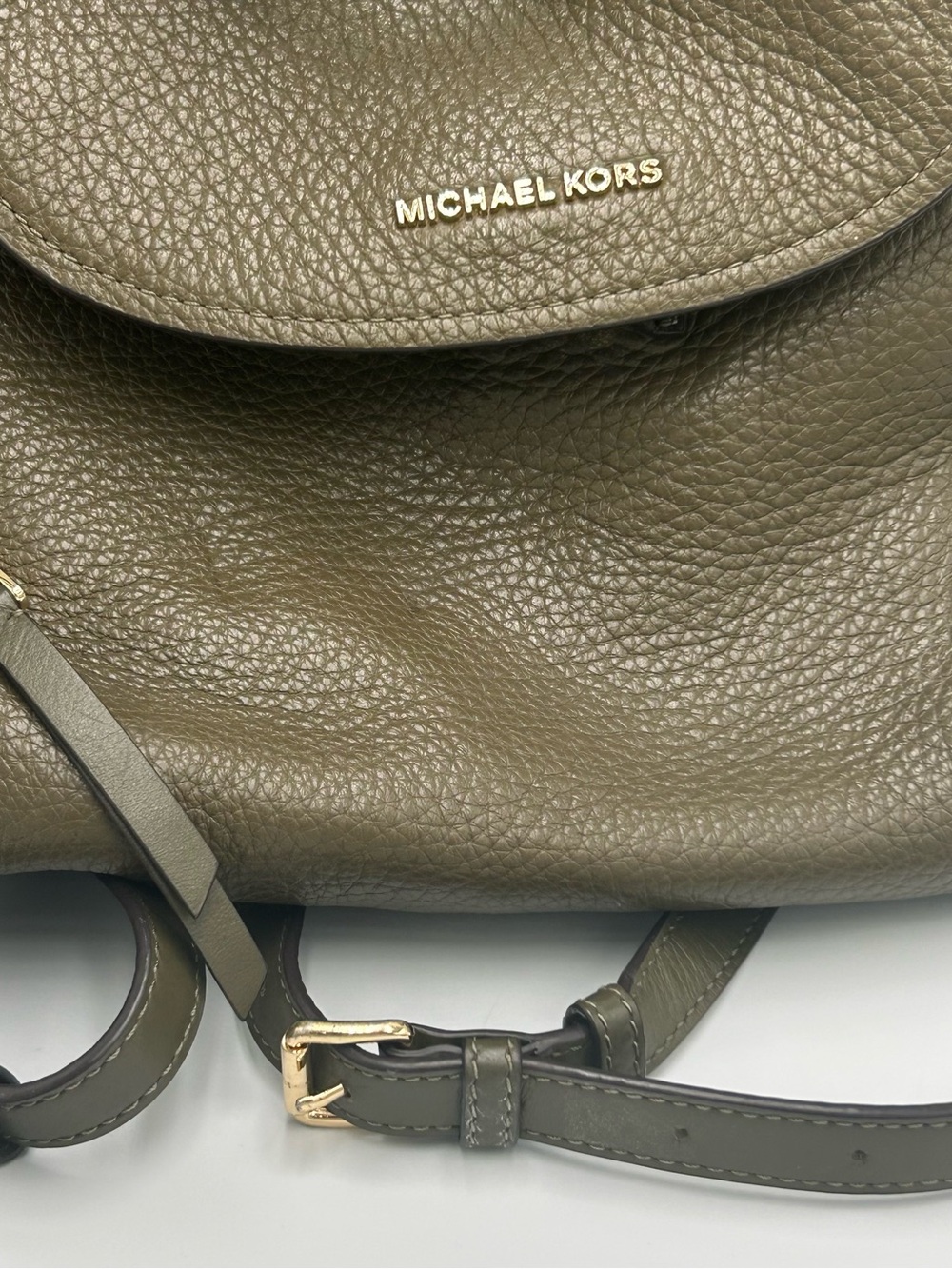 Michael Kors Olive Green Peddled Leather Viv Large Backpack Purse Bag - Picture 2 of 8